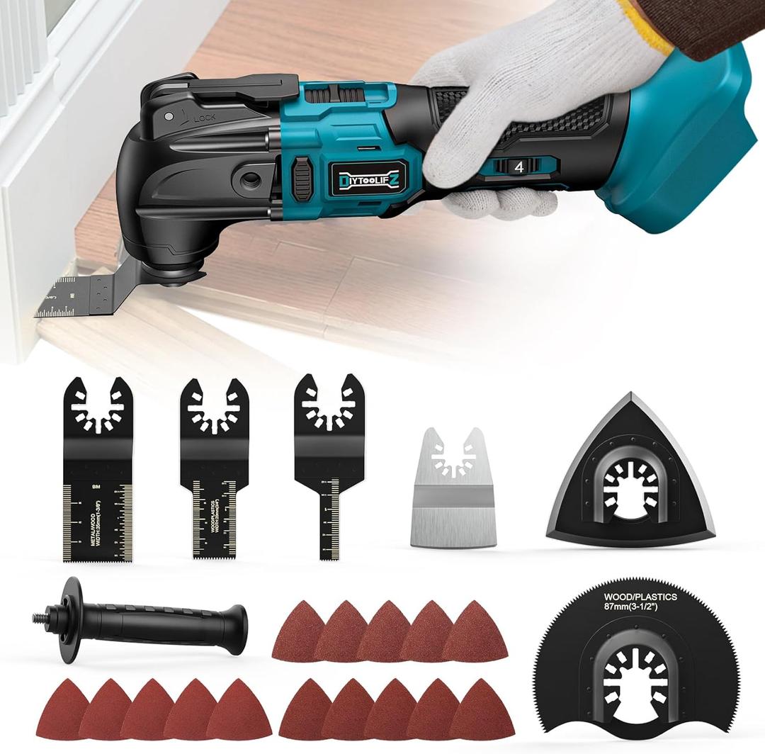 Cordless Oscillating Tool Compatible with Makita 18V Battery, 6 Variable Speed Brushless Tool, Oscillating multi tool kit for Cutting Wood Drywall Nails Remove Grout & Sanding(No Battery