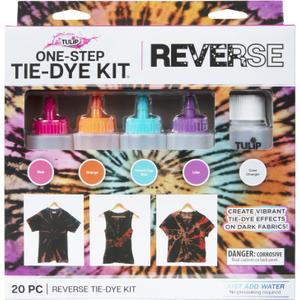 Tulip One-Step Tie-Dye Kit, Reverse Tie Dye Technique for Designs on Dark or Black Fabrics Plus 4 Vibrant Colors, 20 Piece Kit