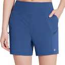 baleaf Women's 5" Workout Shorts Athletic Running Shorts High Waisted with Zipper Pocket Gym Quick Dry Hiking Sports Light Blue XL