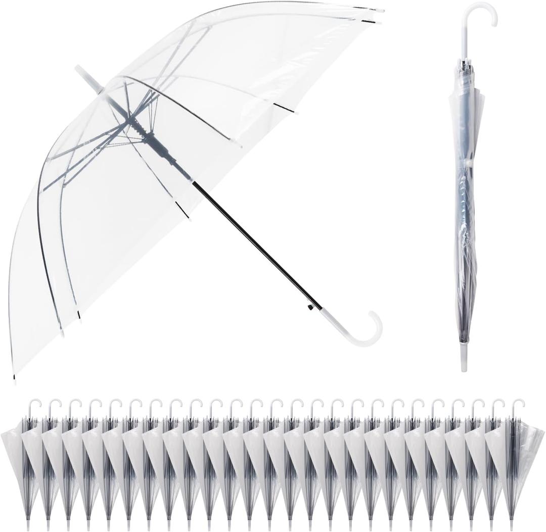 Clear Umbrella Wedding, 25pcs Transparent Umbrella, Bulk Clear Dome Umbrellas Windproof, Auto Open Bubble Stick Umbrellas for Bride Groom Outdoor Photography