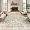 zesthome 8x10 Area Rugs - Stain Resistant Washable Rug for Living Room, Non-Slip Backing Large Area Rug with Ultra-Thin Low Pile for Bedroom, Vintage Home Decor (Orange/Beige)