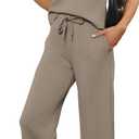 SAMPEEL Two Piece Sets for Women Casual Travel Vacation Outfits Summer Wide Leg Crop Pants Lounge Sets (Small, Brown)