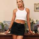 BISUAL Denim Skort for Women High Waist Mini Denim Skirt Casual Stretch Jean Skirts for Women Denim with Pockets (Black, XL)