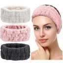Chuangdi 3 Pieces Spa Headband for Women Facial Makeup Headband Soft Terry Cloth Hairband for Washing Face Mask Spa Shower Gifts(Pink, Milky-White, Dark Grey)