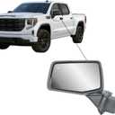 Replacement Driver Left Side Door Mirror Power Heated Glass Chrome and Textured Back Cover and BLIS (Blind Spot Sensor) Manual Folding for GMC Sierra 1500 from 2019 to 2025