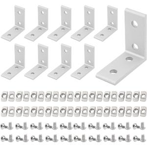 10pcs 4 Hole Inside Corner Bracket for 2020 Aluminum Extrusion 6mm Slot, 2020 Silver L Corner Bracket 90 Degree with 40pcs M5 T Nuts,40pcs M5 Hex Screw,1pcs Wrench