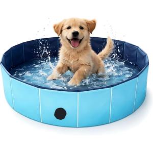 Foldable Dog Pool, Portable Heavy Duty Pet Bath Tub for Small Dogs, Quick Drain, Indoor Outdoor Kiddie Pool for Backyard (32in * 8in)