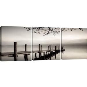 Pyradecor Peace Large Modern 3 Piece B & W Gallery Wrapped Landscapes Canvas Print Ocean Beach Pictures Paintings on Canvas Wall Art Work for Living Room Kitchen Home Office Decorations (20 x 20 inches (Set of 3))