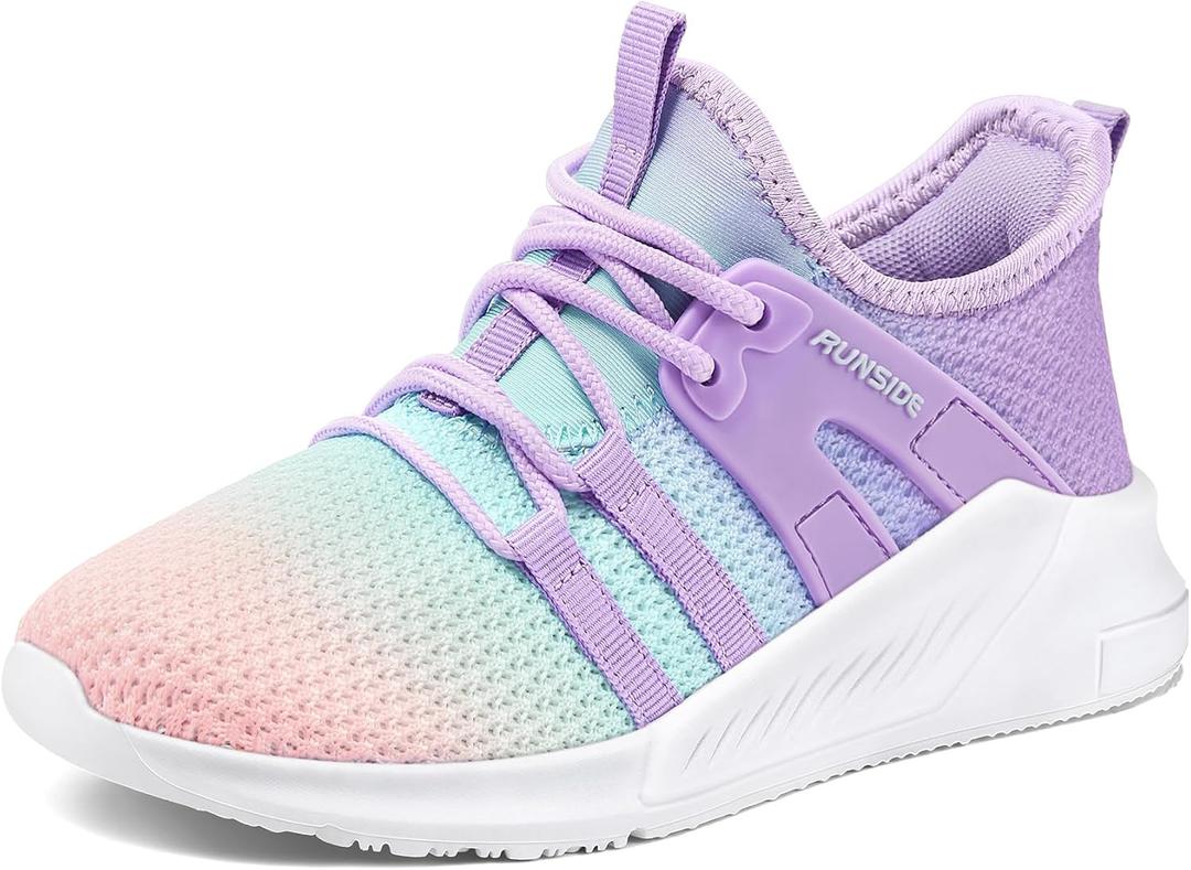 RUNSIDE Girls Tennis Shoes Lightweight Sports Kids Sneakers Lace-up for Running/Walking, Toddler/Little Kid/Big Kid (11 Little Kid, Pink Purple)