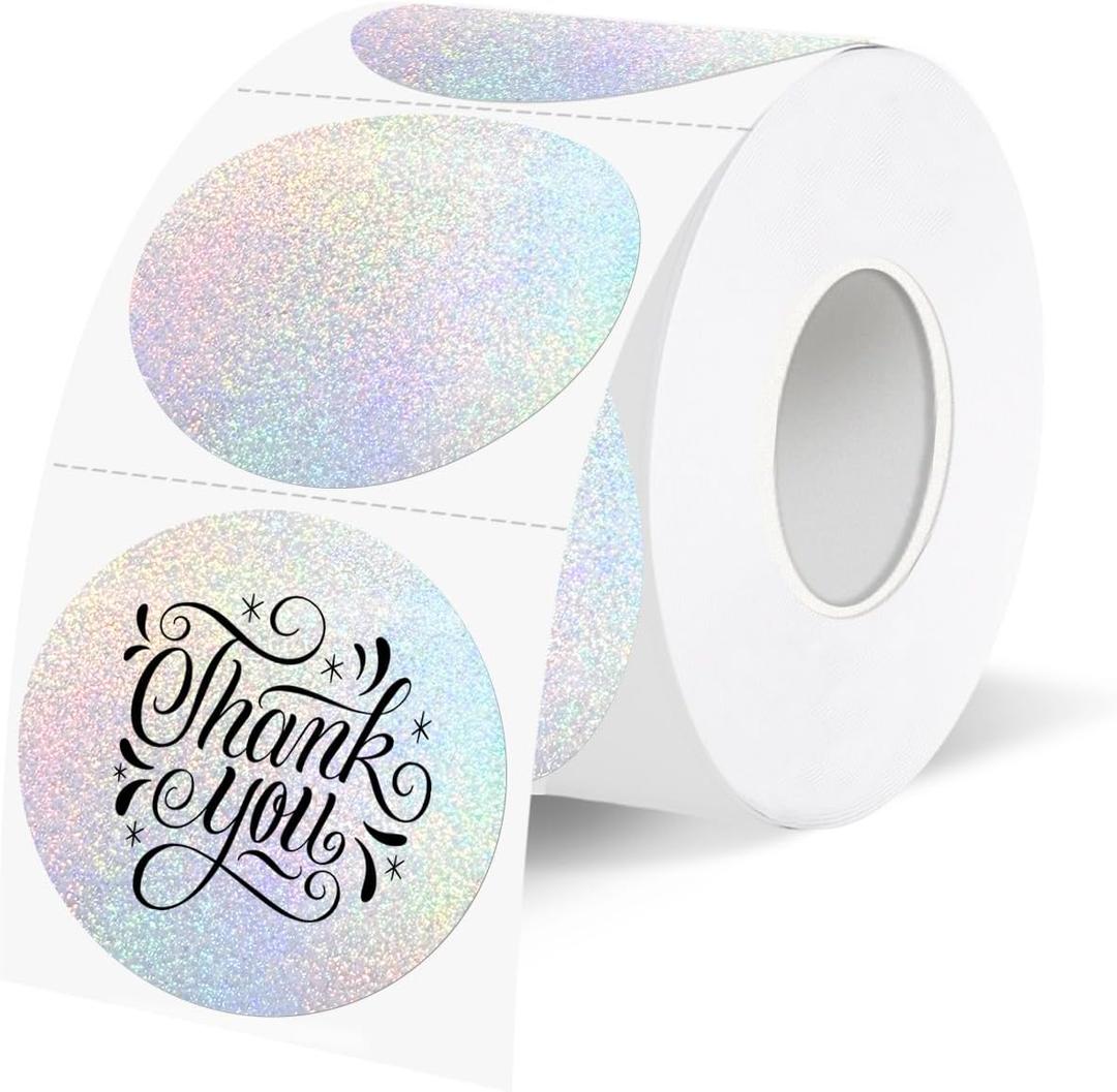 1.5 Inch Thermal Labels,Holographic Circle Direct Thermal Stickers,for Address Design DIY Logo Business(300 pcs/Small dots)