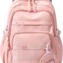 Preppy Aesthetic Backpack for Teen Girls Boys Elementary Middle High School Student Large College Laptop Cute Bookbag (Pink)