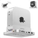 PULWTOP Mac mini M4 Dock with 4TB M.2 SSD Enclosure, 8-in-1 Aluminum Vertical USB-C Hub for Mac mini M4 Pro Hub Stand with USB-A/C 3.2 10Gbps, 2xUSB-A 2.0, 3.5mm Audio, SD/TF (SSD NOT Included)