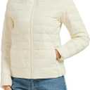 Women's Quilted Lightwight Puffer Jacket, Down Jacket Coats with Pockets, Portable Winter Coat with Storage Bag, Apricot, No Size