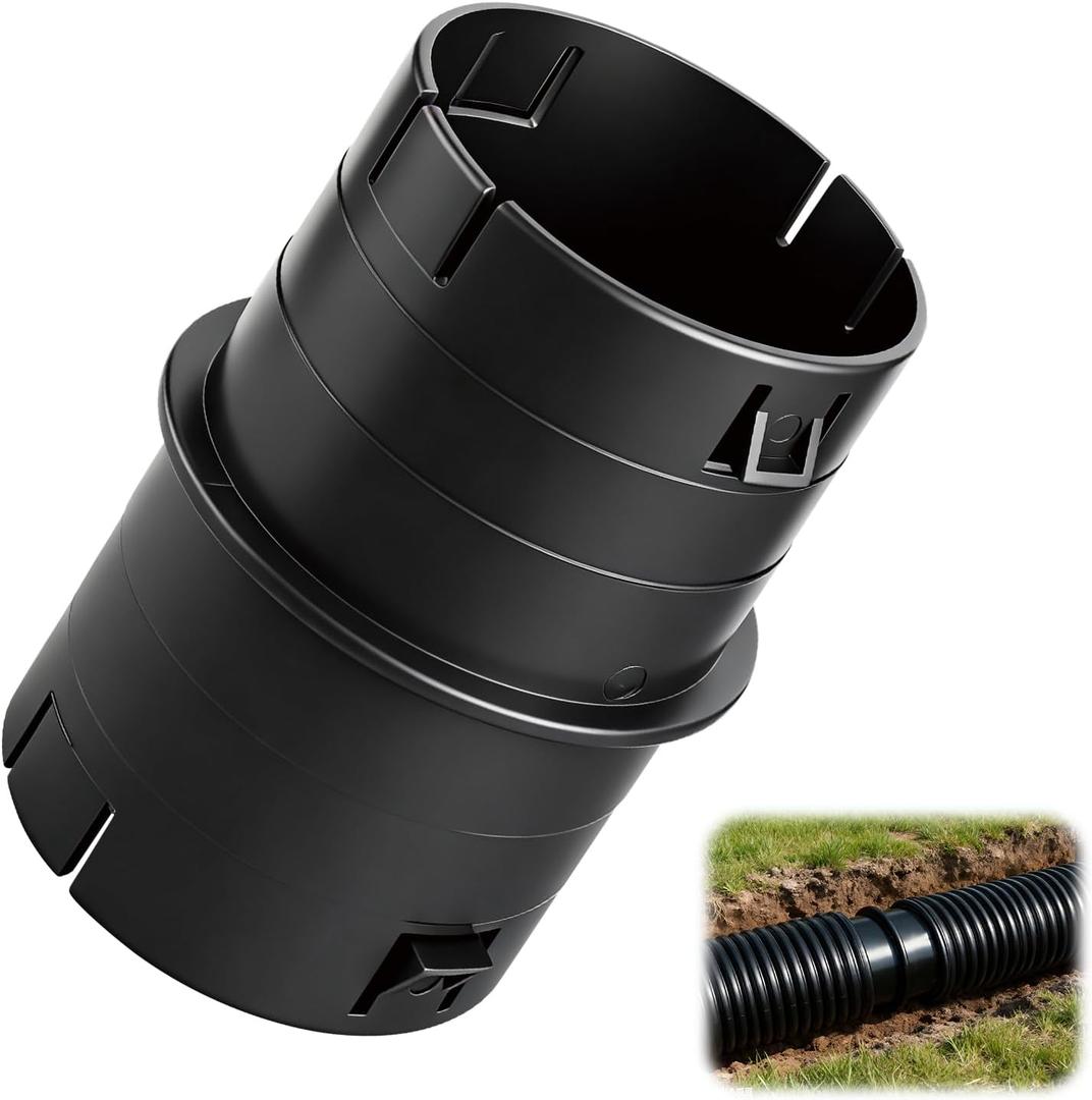 4" Universal Pipe Connector, Corrugated to PVC Pipe Adapter, Yard Drainage Coupler for Sump Pump Discharge & Downspout Extensions, Fits 4" SCH 40, 4" SDR 35 & 4" Corrugated Pipe - Black