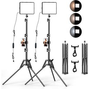 ALTSON 2 Packs Video Light Kit, LED Studio Light, 2700-6500K Dimmable Photography Lighting Kit with Tripod Stand&Phone Holder, 12" Rotating Streaming Light for Video Recording, Game Streaming, YouTube