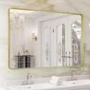 WEER Gold Bathroom Mirror, 48X32 Inch Brushed Gold Metal Frame Mirror, Rounded Rectangle Gold Bathroom Vanity Mirror for Wall, Tempered Glass, Anti-Rust, Hangs Horizontally or Vertically