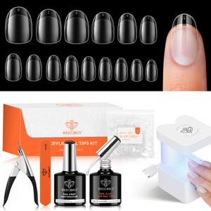 modelones X Nail Gel Kit Short Oval Round, Upgrade 510Pcs Fake Nails 15Sizes, 9-in-One Glue Prep Dehydrator & Mini U V Light Clipper, Pre-shaped Half Matte Press on Oval Tips for Extension DIY Salon