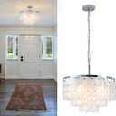 17.72" Capiz Shell Chandelier, 5 Light Chrome Dining Room Light Fixture, Modern Natural Coastal Seashell Chandeliers for Living Room Bedroom Foyer Bathroom (White Seashell Lighting Fixtures)