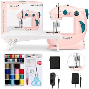 Amazon.com: Magicfly Mini Sewing Machine with Extension Table, Dual Speed Portable Sewing Machine for Beginners with Light, Sewing Kit for Household Use, Pink