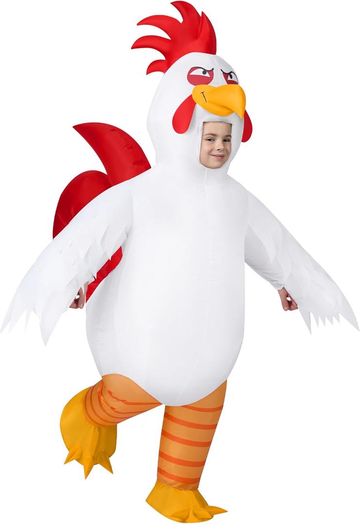 Spooktacular Creations Kids Halloween Inflatable Costumes, Rooster Full Body Inflatable Costume, White Chicken Blow Up for Halloween Cosplay Themed Parties
