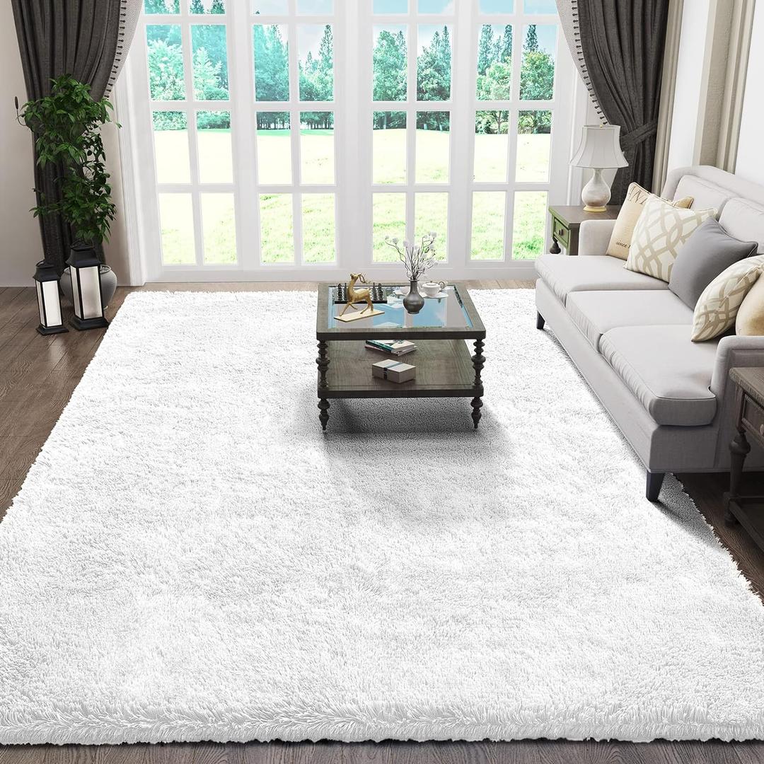 Ophanie 6x9 White Rugs for Living Room, Large Fluffy Shag Fuzzy Plush Soft Living Room Area Rugs, Floor Shaggy Carpets for Bedroom, Carpet for Kids Boys Girls Dorm Nursery Home Decor Aesthetic (6ft x 9ft, 3- White)