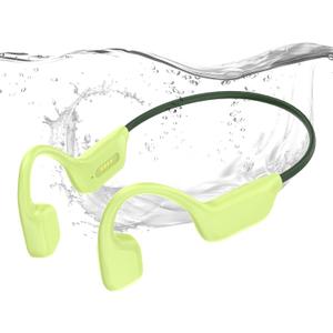 Swimming Headphones, IPX8 Waterproof Bone Conduction Headphone Wireless Underwater Earbuds with 32GB Memory for Swimming, Cycling, Marathon (Fluorescent Green)
