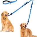 PetBonus Double Dog Leash, No Tangle Dual Leash, Reflective Walking Training Lead, 4 Comfortable Padded Handles for 2 Dogs with Collapsible Bowl and Waste Bags (Light Blue, Large)
