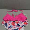 SHEKINI Women's Scalloped Bathing Suit Triangle Bikini Halter Sexy Floral Two Piece Swimsuits (Large, Bright Pink)