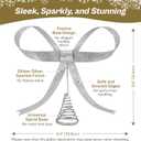 Large Metal Bow Christmas Tree Topper,9.4 Inch Glitter Silver Tree Topper,Silver Bow Christmas Tree Decorations for Xmas Home Decor Holiday Party Indoor Outdoor Shop Office, 9.4" X 8.6"