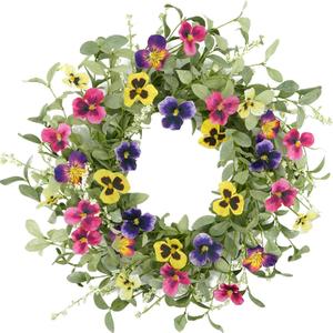 WreathDream Spring Wreaths for Front Door Pansy Wreath with Colorful Pansy for Front Door Indoor Outdoor Farmhouse Home Porch Wall Window Festival Wedding Decoration