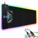 RGB Gaming Mouse Pad Wireless Charging 15W with LED Cable, XXL Large Mousepad 800x300x4mm with 13 Light Modes Non-Slip Rubber Base, Waterproof Computer Mat for Home Office Gaming Keyboard Desk Decor