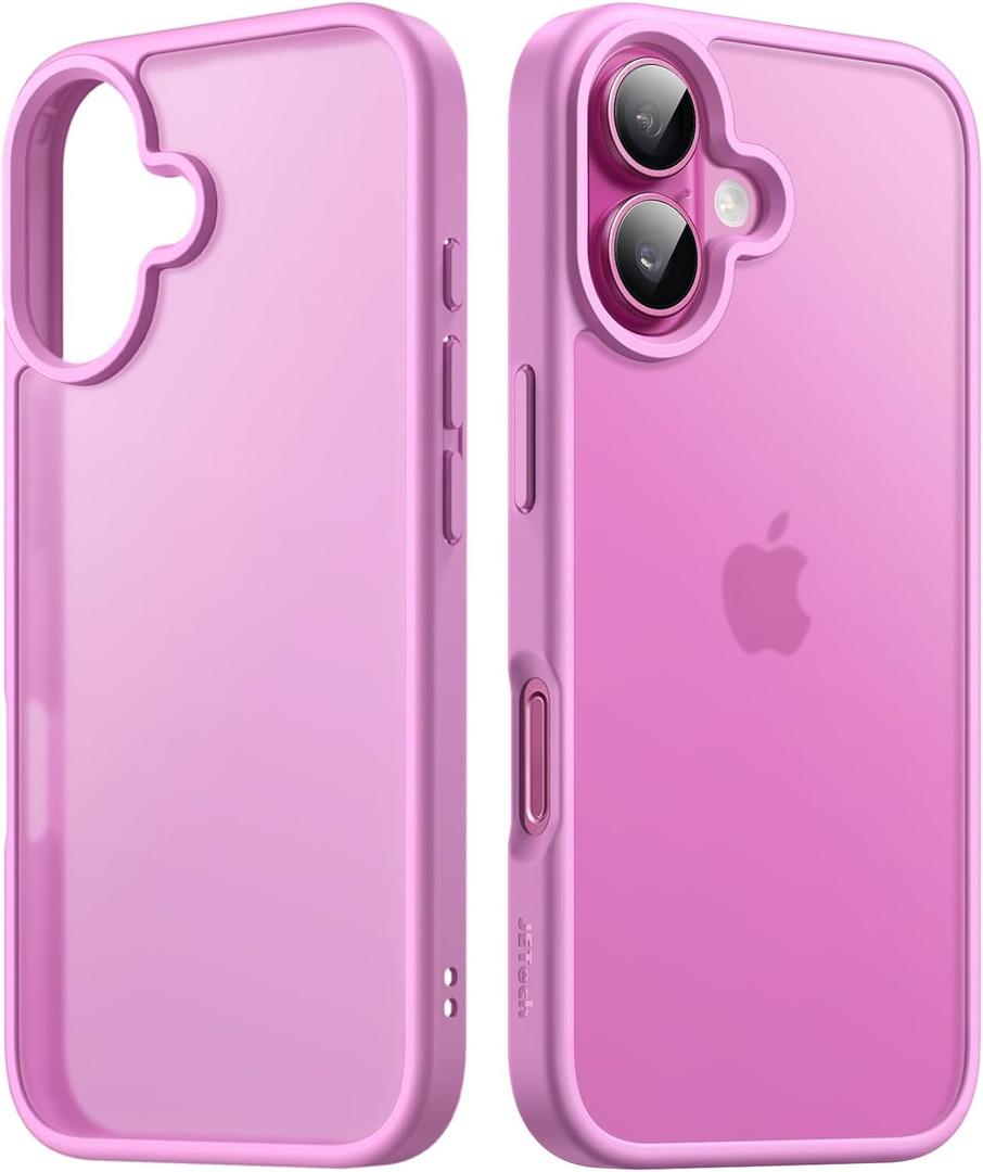 JETech Matte Case for iPhone 16 6.1-Inch, Shockproof Military Grade Drop Protection, Frosted Translucent Back Phone Cover, Anti-Fingerprint (Pink Back)