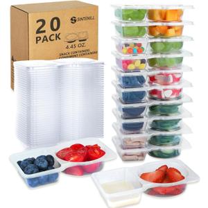 3 x 20 Sets Reusable Snack Containers With Lids, Double Compartment Snack Pack Containers, Portion Control, Meal Prep, Ideal For On-The-Go Mini Sauce Boxes & Lunchable Snack Packs For Kids