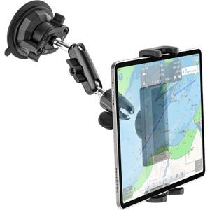 Boat Tablet Mount, [Strongest Suction] Heavy Duty Marine Windshield Tablet Holder, 360 Metal Arm Boat Cockpit Window Dash Stand for iPad Pro 12.9 11 Air Mini, Tab, Z Fold, iPhone, 4-13" Device