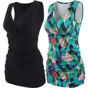 Nursing Maternity Top, Pregnant Breastfeeding Shirt, Women's Cotton V Neck Ruched Waist Double Layered Postpartum Tank (S)