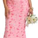 KUTUMAI Off The Shoulder Maxi Long Dress Corset Ruched Bodycon Cocktail Formal Wedding Guest Dresses for Women (Pink, M)