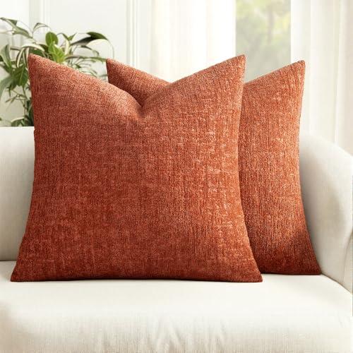 MIULEE Decorative Throw Pillow Covers 20x20 Pack of 2 Orange Couch Pillow Covers Soft Cozy Textured Chenille Pillowcases for Home Decor Sofa Living Room Cushion Bedroom