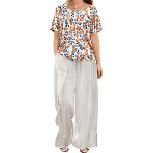 YESNO Women's Casual T-Shirt Summer Short Sleeve Loose Fit Tops Crew Neck Side Slits Tees BEC,Size L, White Color