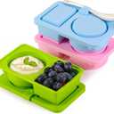 3 Pack Silicone Reusable Snack Containers with Lids, Mini Dual Compartment Food Storage, Salad Dressing Sauce Seasoning Container, Small Snack Boxs for Travel, Office, Picnic