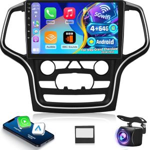 4+64G Android Car Stereo for Jeep Grand Cherokee 2014 2015 2016 2017-10 Inch IPS Touchscreen Radio with Wireless Carplay & Android Auto, 32 EQ DSP/WiFi/GPS/SWC + AHD Rear View Camera