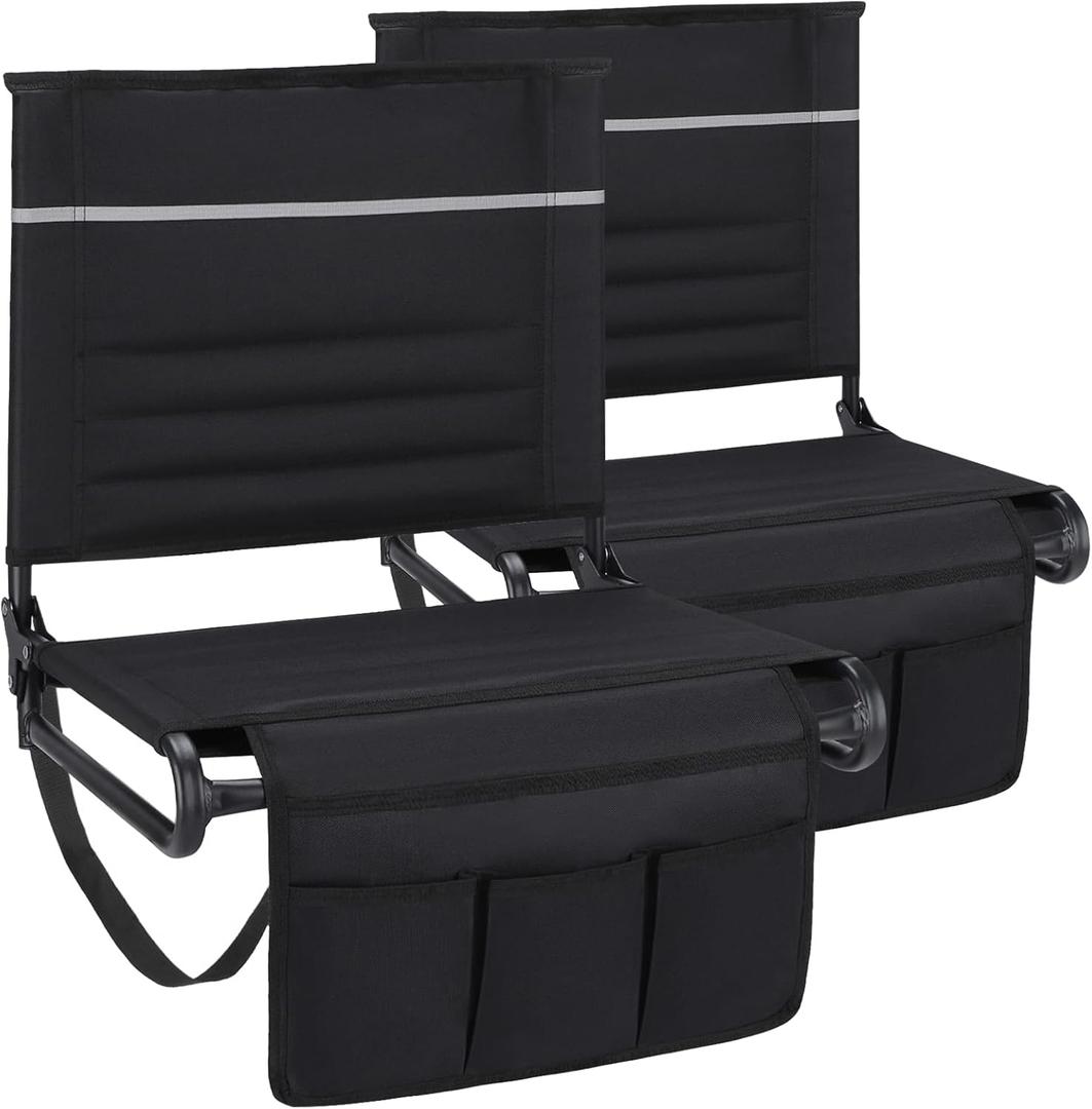 Stadium Seats with Back Support, Bleacher Seat with Back and Cushion, 400lb Capacity, 2pcs