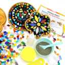 Lanyani 2 Sets of DIY Mosaic Craft Kits Mosaic Tiles Coaster Kit Make Your Own Mosaic Project Handmade Craft Set with Stained Glass Mosaic Tile Pieces for Decoration and Gift