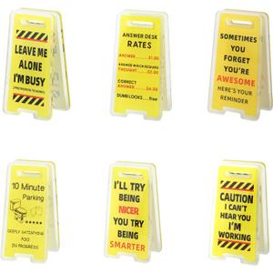 6pcs Funny Desk Signs, Mini Funny Acrylic Note Holder Clips Desk Caution Warning Overstimulated Signs Humor Office Decoration Coworker Gag Gifts for Office Supplies
