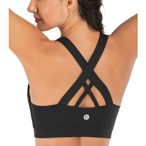 RUNNING GIRL Sports Bra for Women, Criss-Cross Back Padded Strappy Sports Bras Medium Support Yoga Bra with Removable Cups, Large 