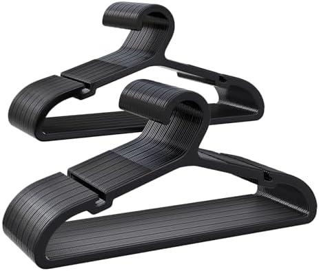 ABHENG Plastic Kids Hangers, Pack of 60, Ultra Slim Closet Hangers, Non-Slip, Space-Saving, Sturdy, 14" W x 7" H (for Children Aged 7-12 Years), Black, UAPY0760B