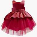 Girls Party Dresses Beaded Tail Hem Princess Gown for Wedding Celebration Flowy Tulle Dress with Bow