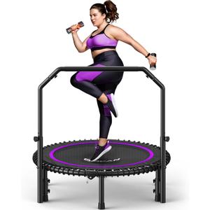 BCAN BT2 450/550LBS Mini Rebounder Trampoline for Adults with Bar, Fitness Trampoline with Bungees, Adjustable Handle, Stable & Quiet, Indoor Outdoor, Whole-Body Workout & Relaxation at Home-40IN