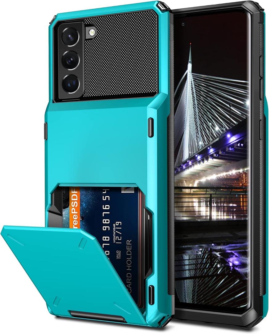 Vofolen for Galaxy S22 Case Wallet Credit Card Holder 4-Card Slot Hidden Back Pocket Men Women Dual Layer Hybrid Rugged Rubber Bumper Protective Hard Shell Cover for Samsung Galaxy S22 6.1" Sky Blue