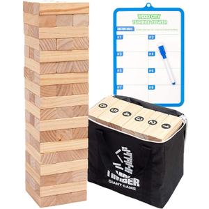 WOOD CITY Giant Tumbling Timber Tower Game (Stacking from 2 to 4 Feet), Classic Jumbo Outdoor Game for Adults Kids Family, 54 Pieces Premium Pine Wood Blocks Toy