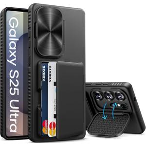 for Samsung Galaxy S25 Ultra Case Wallet, Built-in Stand & Card Holder & Camera Cover, Full Body Protective Rugged Multifunctional Wallet Kickstand Phone Cover Case for S25 Ultra 2025, Black